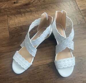 Lauren Blakwell Blythe White Laser Cut Wedge Sandals Size 7